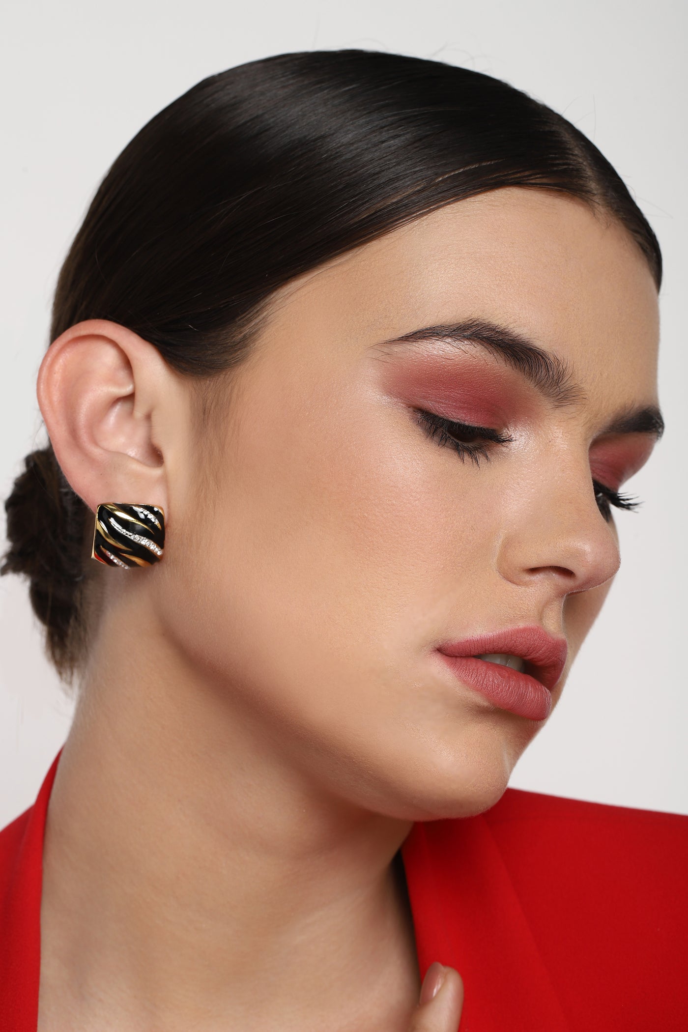 Estele Gold Plated Square modal Stud Earrings with Black Enamel for Women