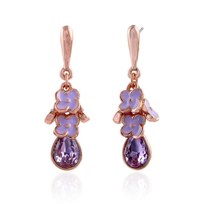 Estele purple coloured rose gold plated charms hanging earrings for women