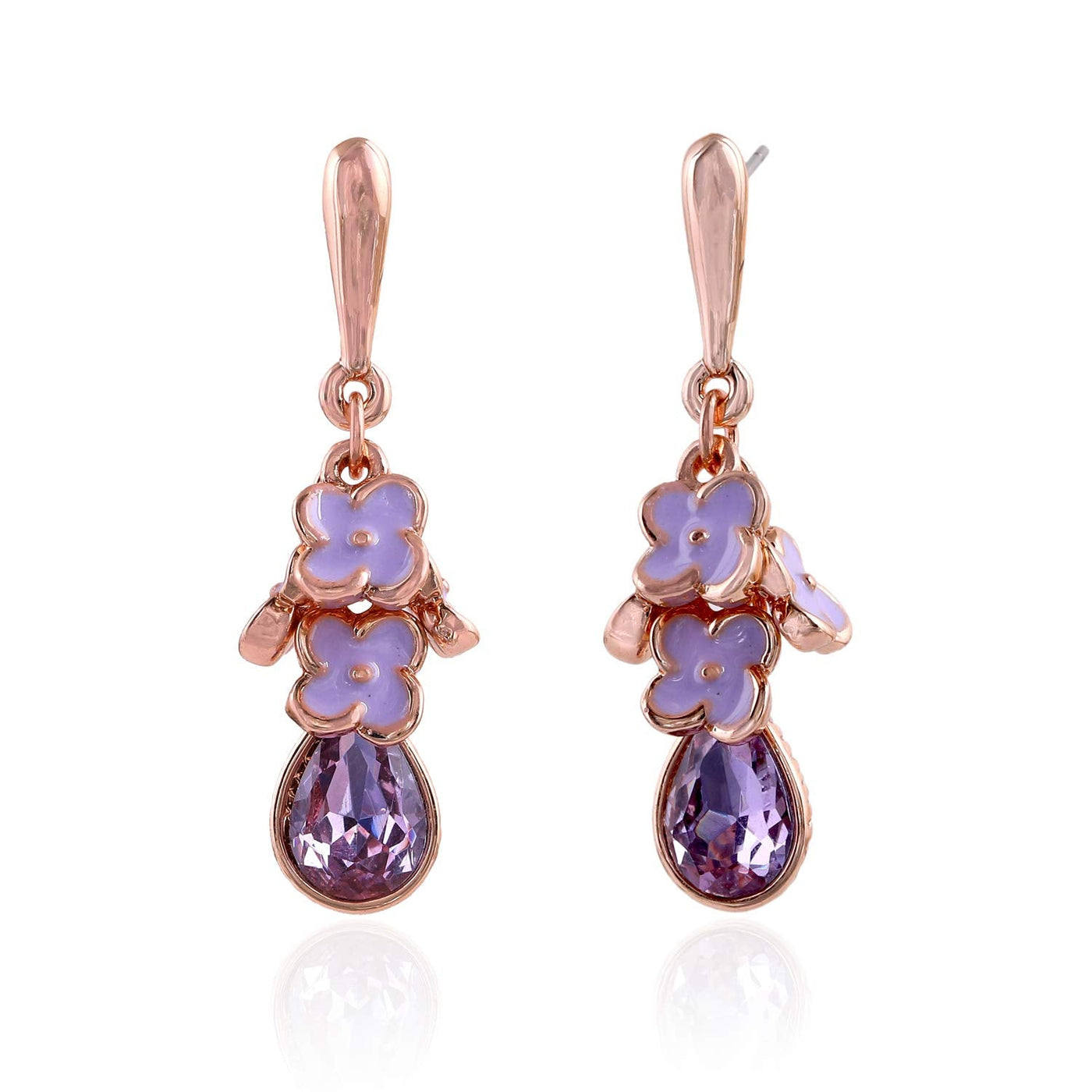 Gift Estele purple coloured rose gold plated charms hanging earrings for women