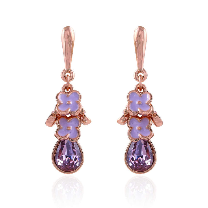 Estele purple coloured rose gold plated charms hanging earrings for women