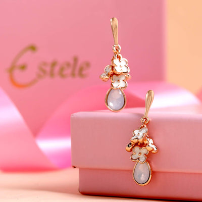 Estele Aqua coloured rose gold plated charms hanging earrings for women