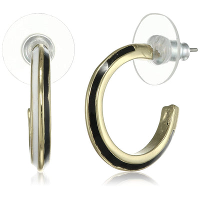 Estele  Gold Plated Black and white enamel Hoop Earrings    for women
