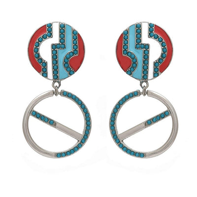 Estele gold plated Circle shape Mosaic print Dangle partywear Earrings for women