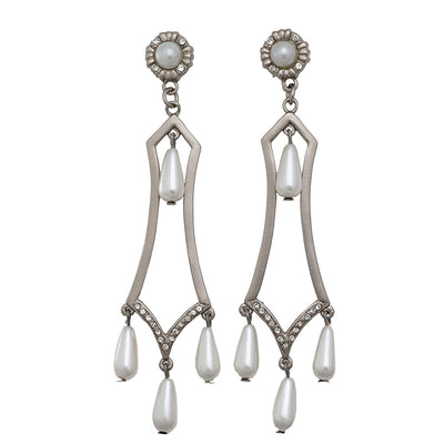 Estele silver Oxidised Pearl Drop Earrings for women