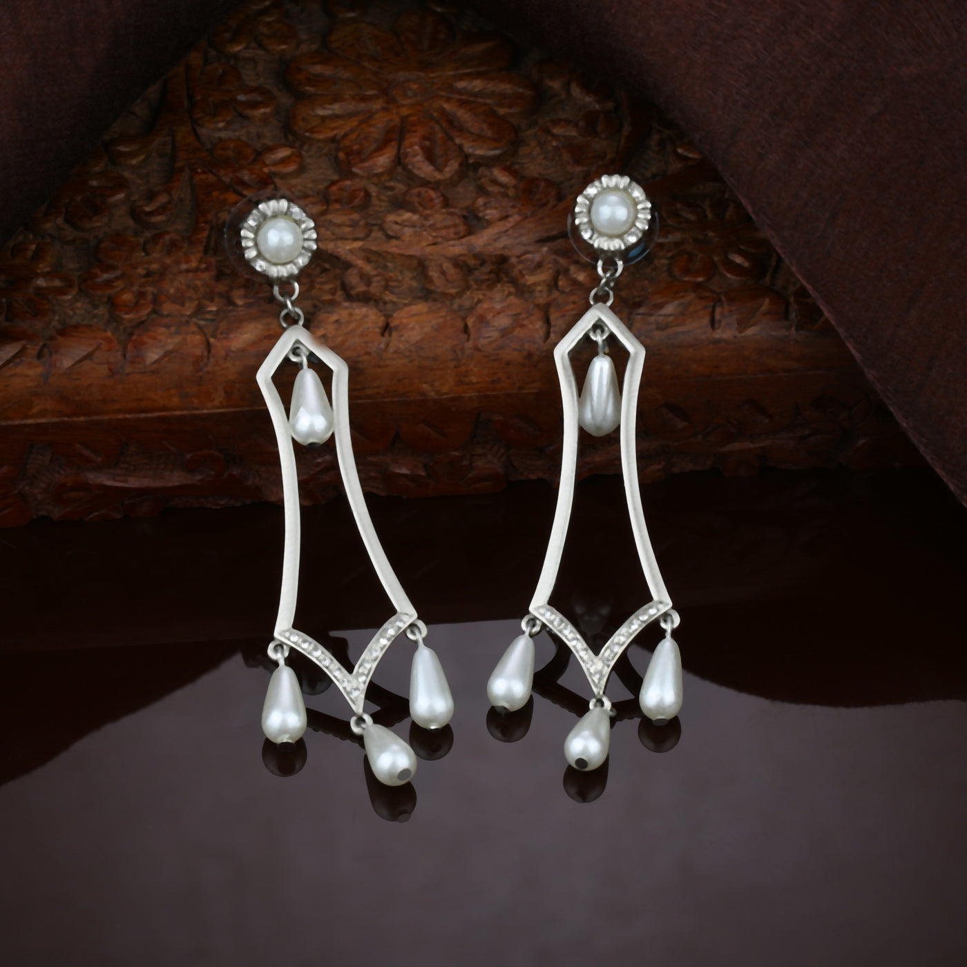 Estele silver Oxidised Pearl Drop Earrings for women