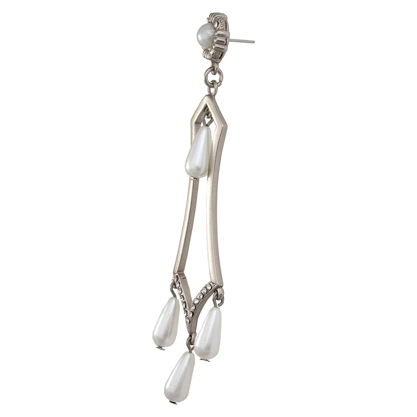 Estele silver Oxidised Pearl Drop Earrings for women