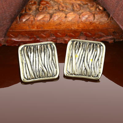 Estele Gold Tone Rope square designer Stud Earrings for women