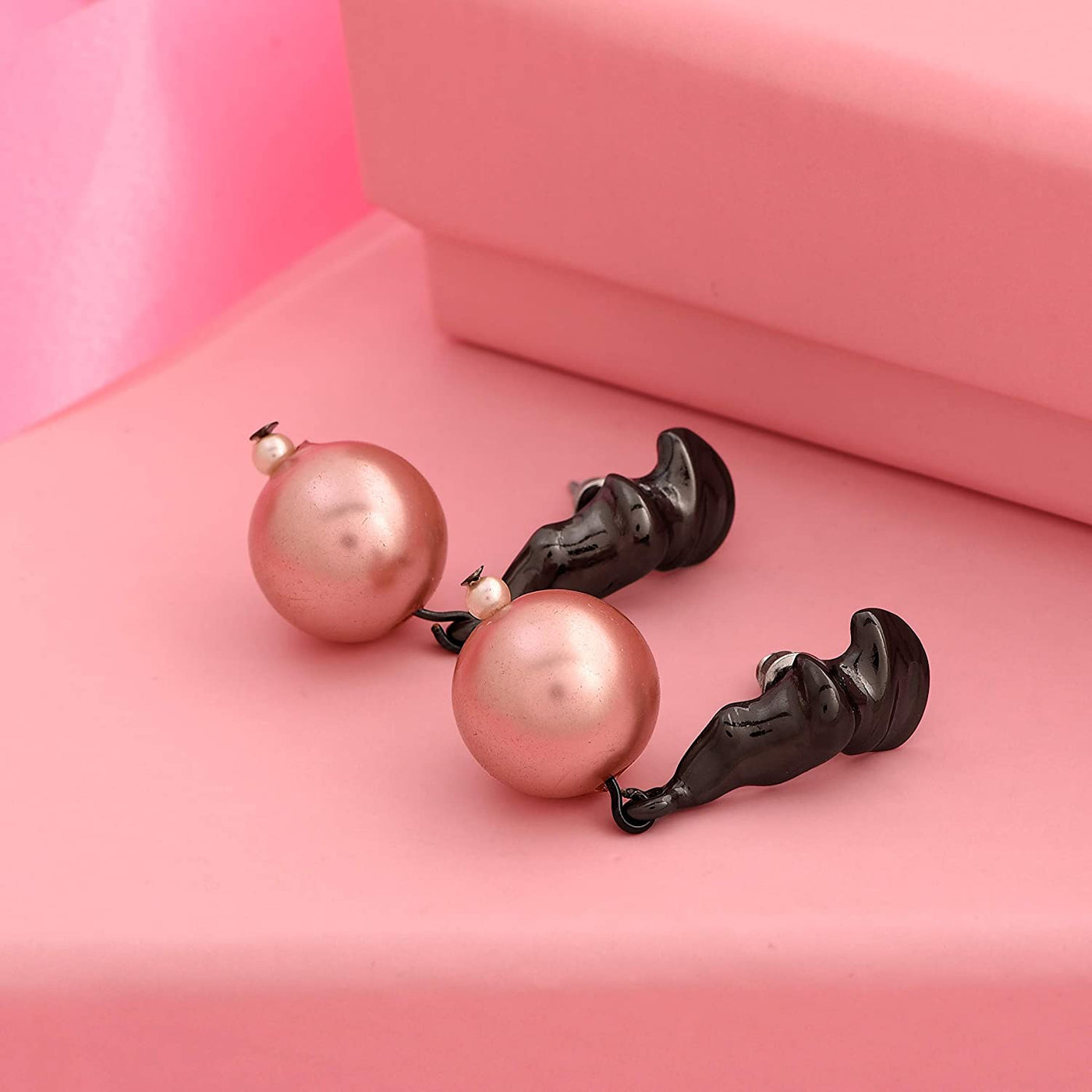 Estele Shining Black Plated Blush Pearl Drop Earrings for Women, Girls