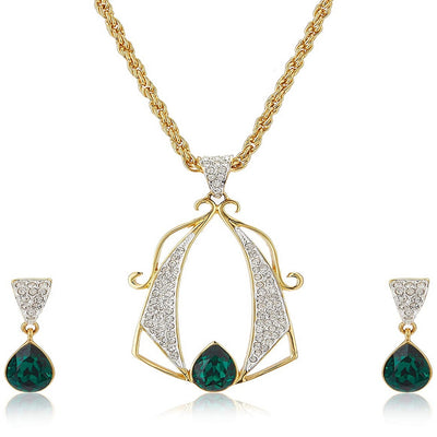 Estele 24 Kt Gold Plated Drop with Fancy Austrian Crystal Chain Necklace Set for Women