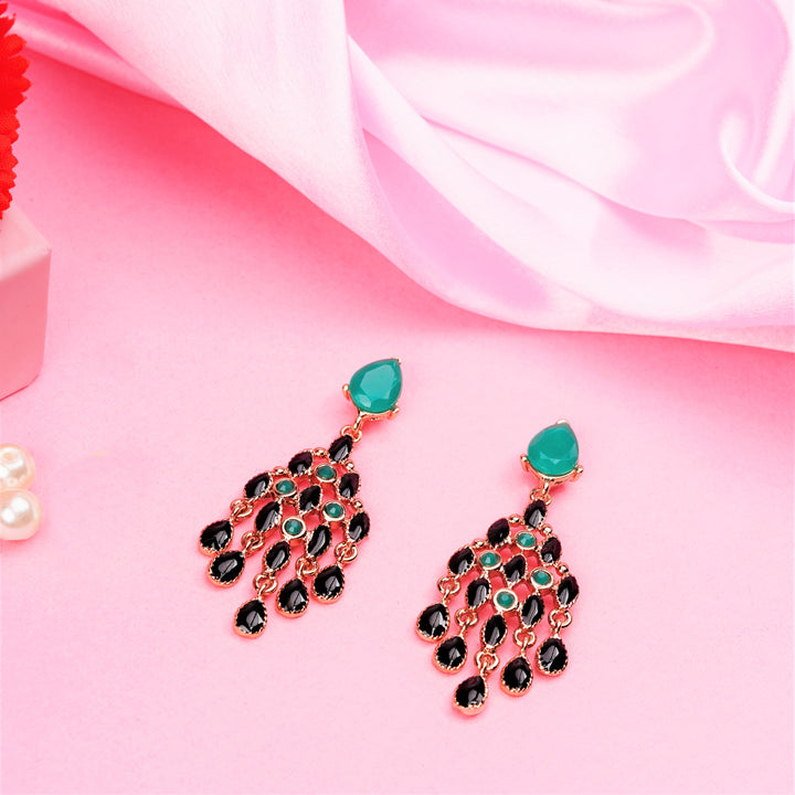 Estele Black and Green trendy Chandelier Earrings for women