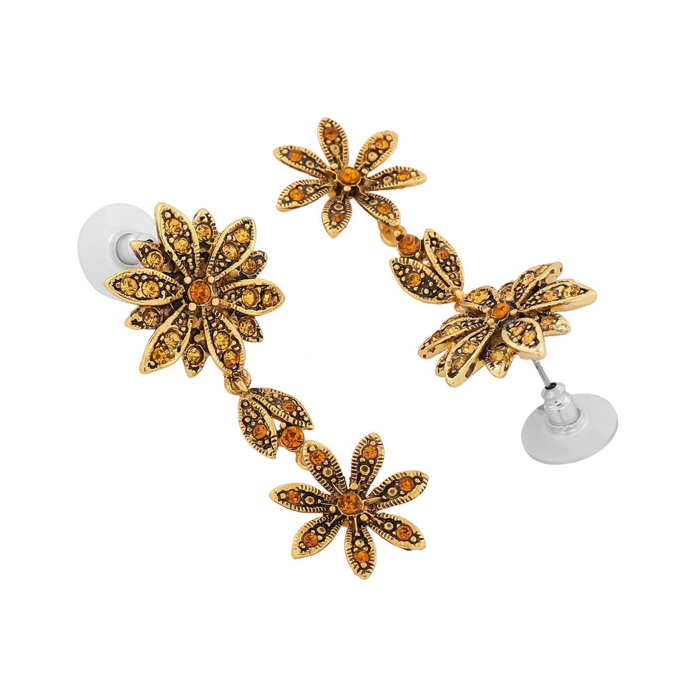 Estele Oxidised Gold Plated Flower and Leaf with Austrian Crystal Necklace Set for Women