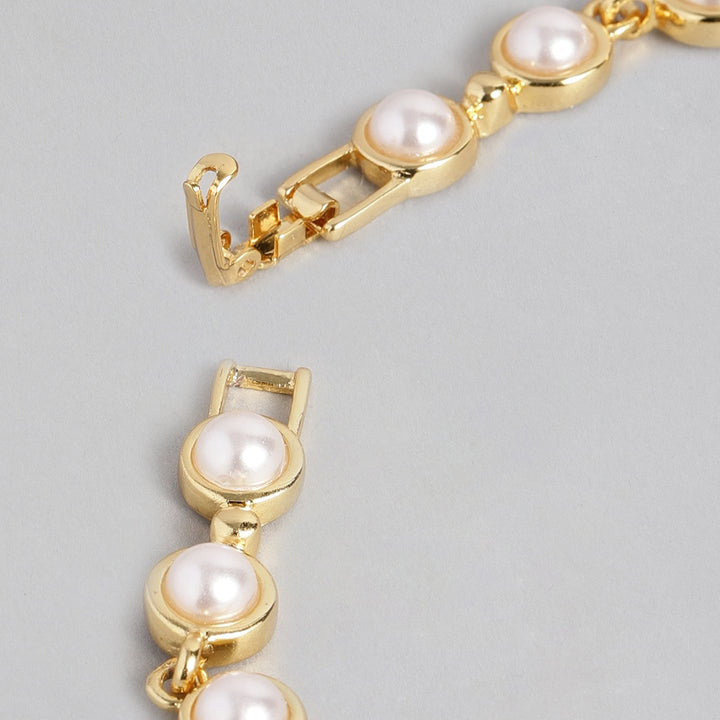 Estele Gold Plated Pearl Studded Traditional Necklace Set for Women