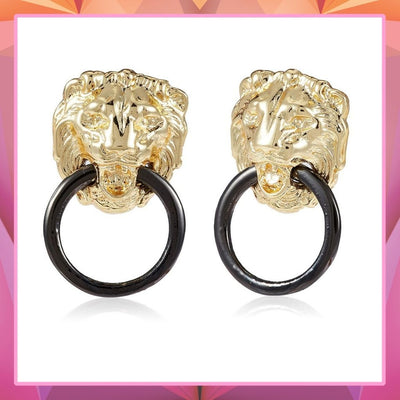 Estele  Gold Plated Designer Lion black ring Stud Earrings for women