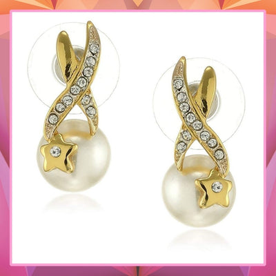 Estele Gold and Silver Plated Infinity Star Pearl Stud Earrings for women