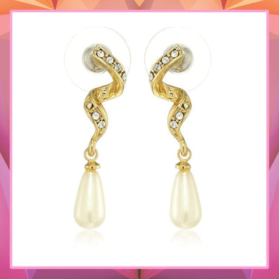 Estele Gold and Silver Plated Twirl pearl Drop Earrings for women