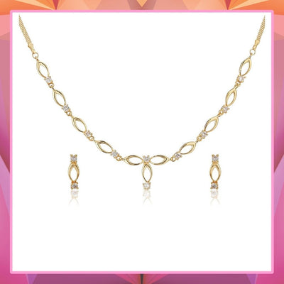 Estele 24 Kt Gold Plated Oval Loops with Austrian Crystal Necklace Set for Women
