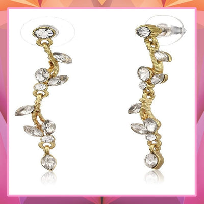 Estele Gold Tone Plated White Crystal Dangle Earrings for women