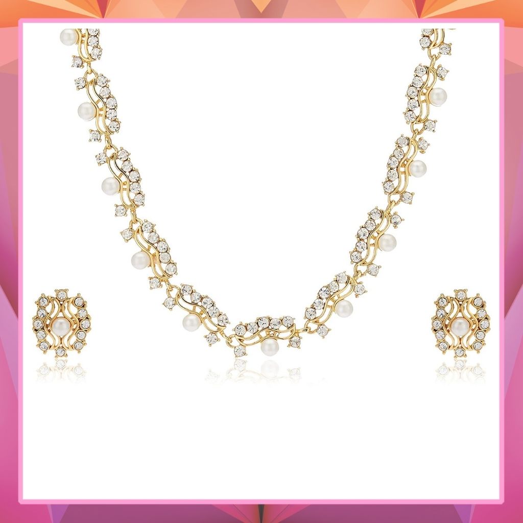 Estele - 24 KT Gold plated Necklace Set with American Diamonds for Women