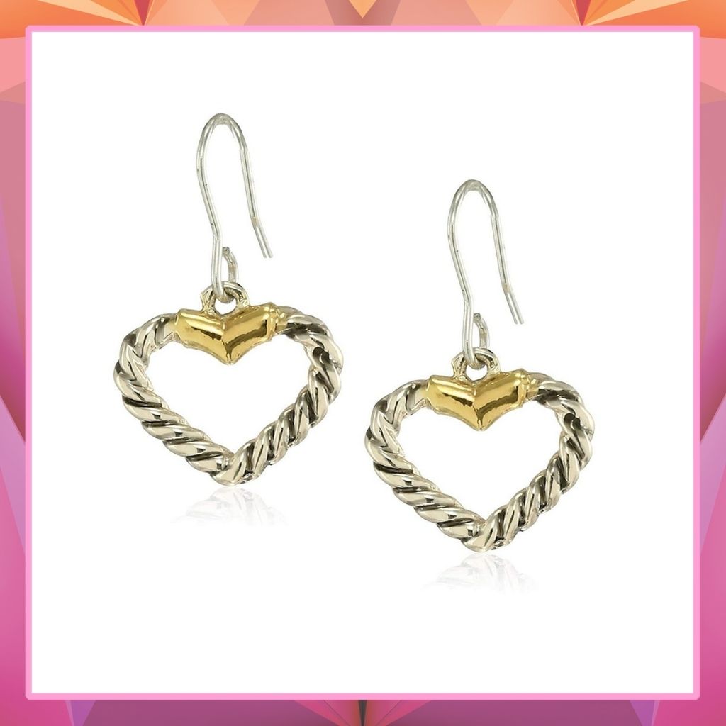 Estele 24 Kt Oxidised gold and silver plated Rope Heart Drop Earrings
