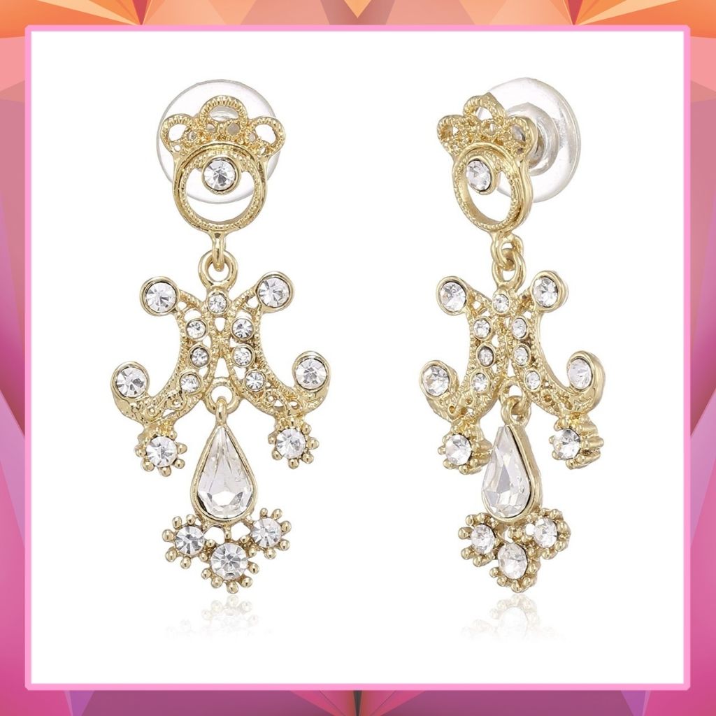 Estele Gold Plated Crystal Pear Chandelier Dangle Earrings for women