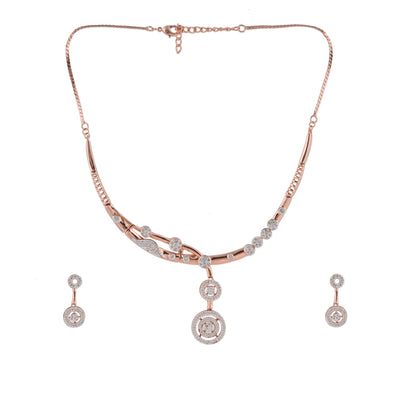Estele Rose Gold Plated CZ Geometric Designer Necklace Set for Women