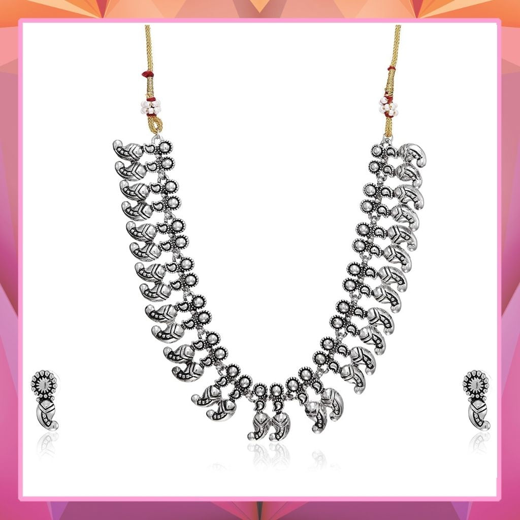 Estele 24 kt Antique German Silver Oxidised Plated Necklace Earring Set for Womens