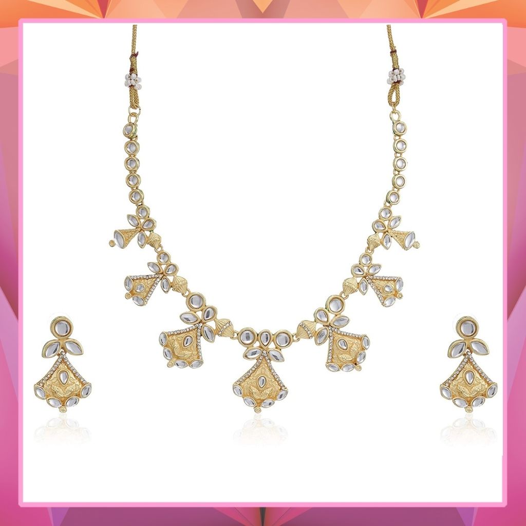Estele 24 Kt Gold Plated Kundan Necklace Set for Women
