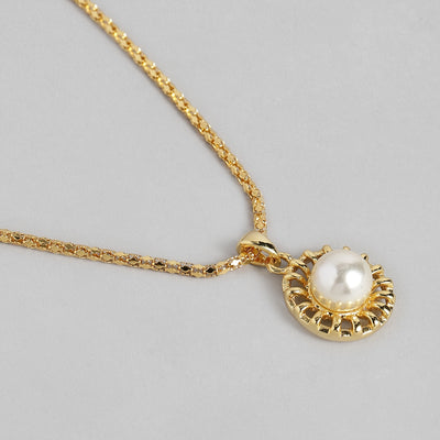 Estele 24 KT Gold Plated Pearl Floral Stud Fancy Pendant Set for Women / Girls