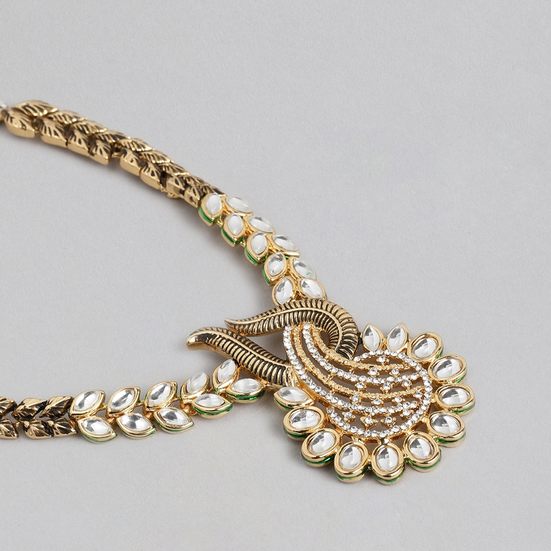 Traditional Antique Gold tone Kundan Paisley Fern Necklace