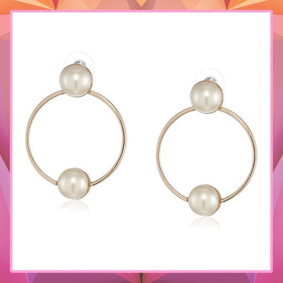 Estele  Rose Gold Plated Bold Ring Pearl studded Earrings for women