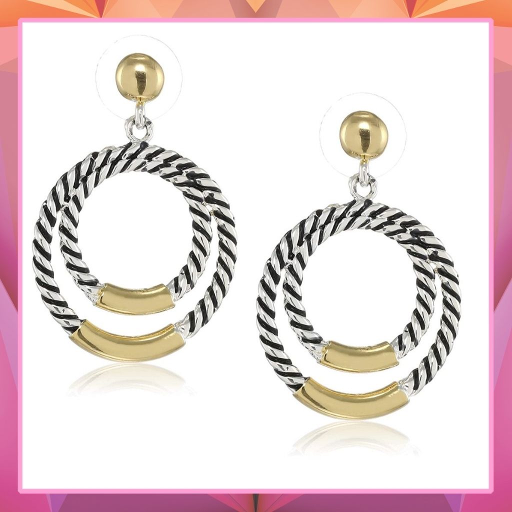 Estele  Gold and Silver Plated Twisted circle  Dangle Earrings for women