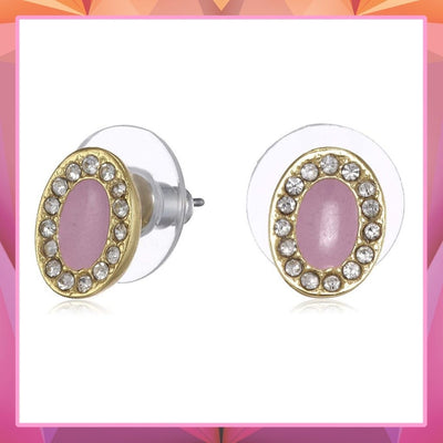 Estele Gold Plated Red Oval Stud Earrings for women
