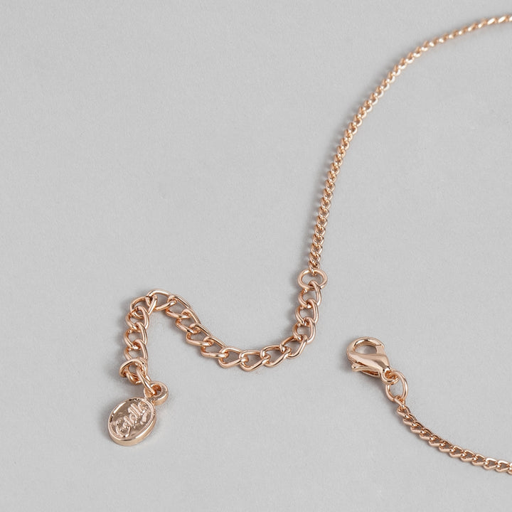 Estele Charming Rosegold Plated Floral Shaped Pearl Drop Pendant Set for Women / Girls