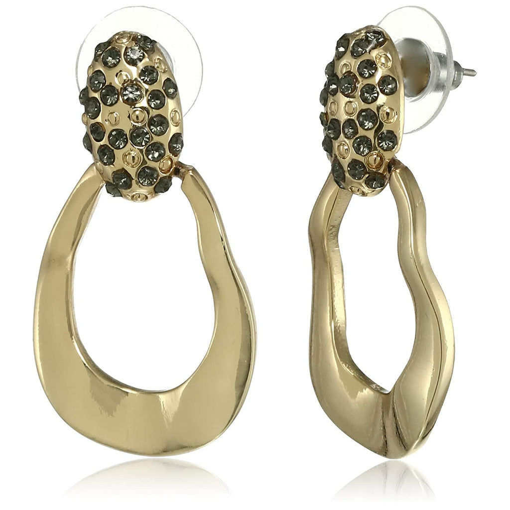 Estele Gold Plated Black studded crystal with wave Dangle Earrings for women
