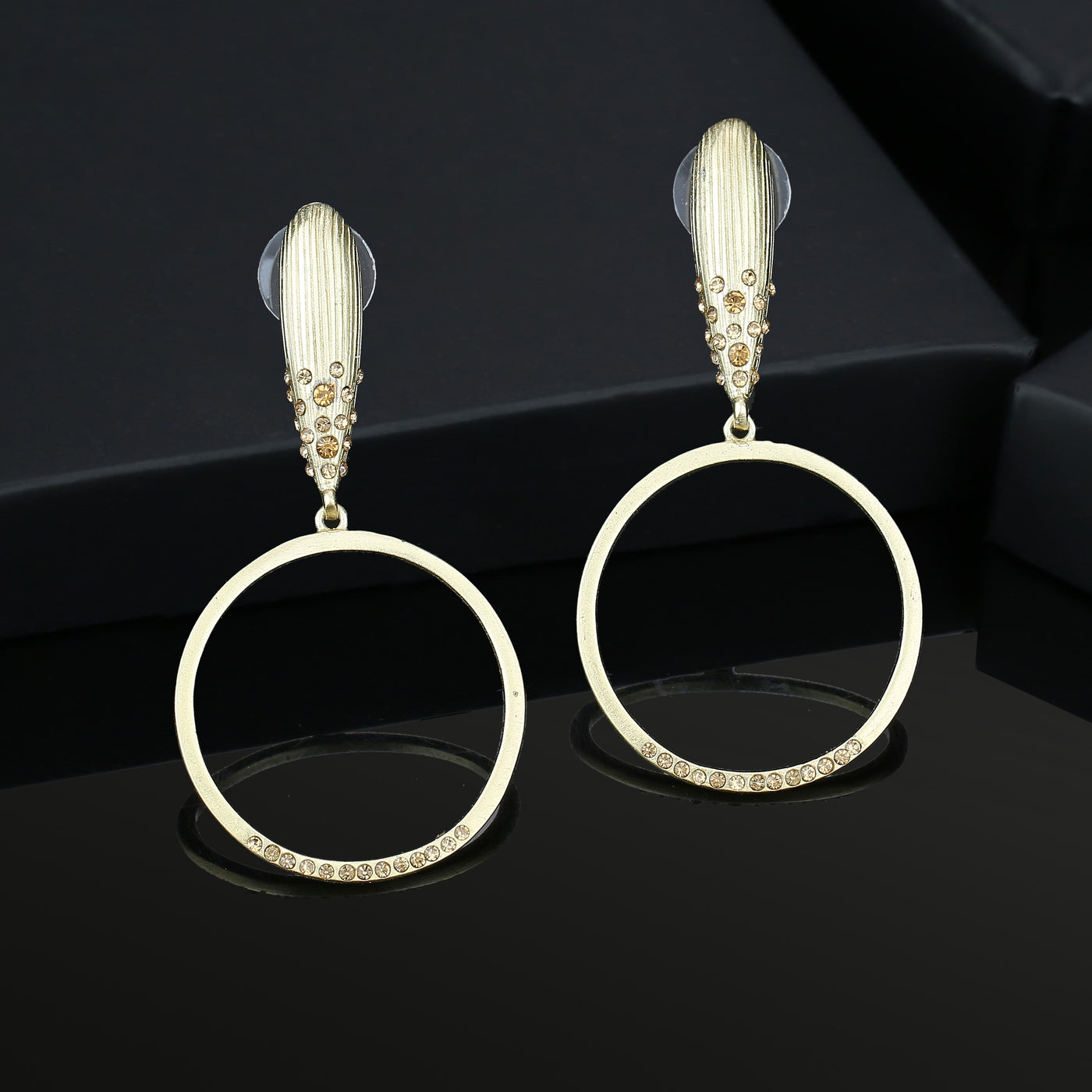 Estele long gold colour circular drop latest earrings for women