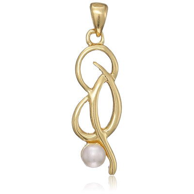 Estele 24 CT Gold plated Alpha curved pearl pendant for women