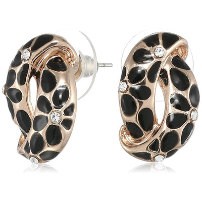 Estele Gold Plated Earrings With Black Colour Flower Print For Women