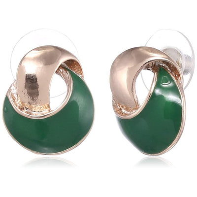 Estele Fancy designer gold plated with green enamel stud earrings for women