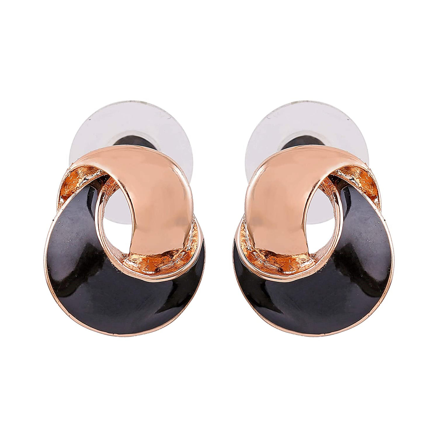 Estele Fancy designer gold plated with black enamel stud earrings for women