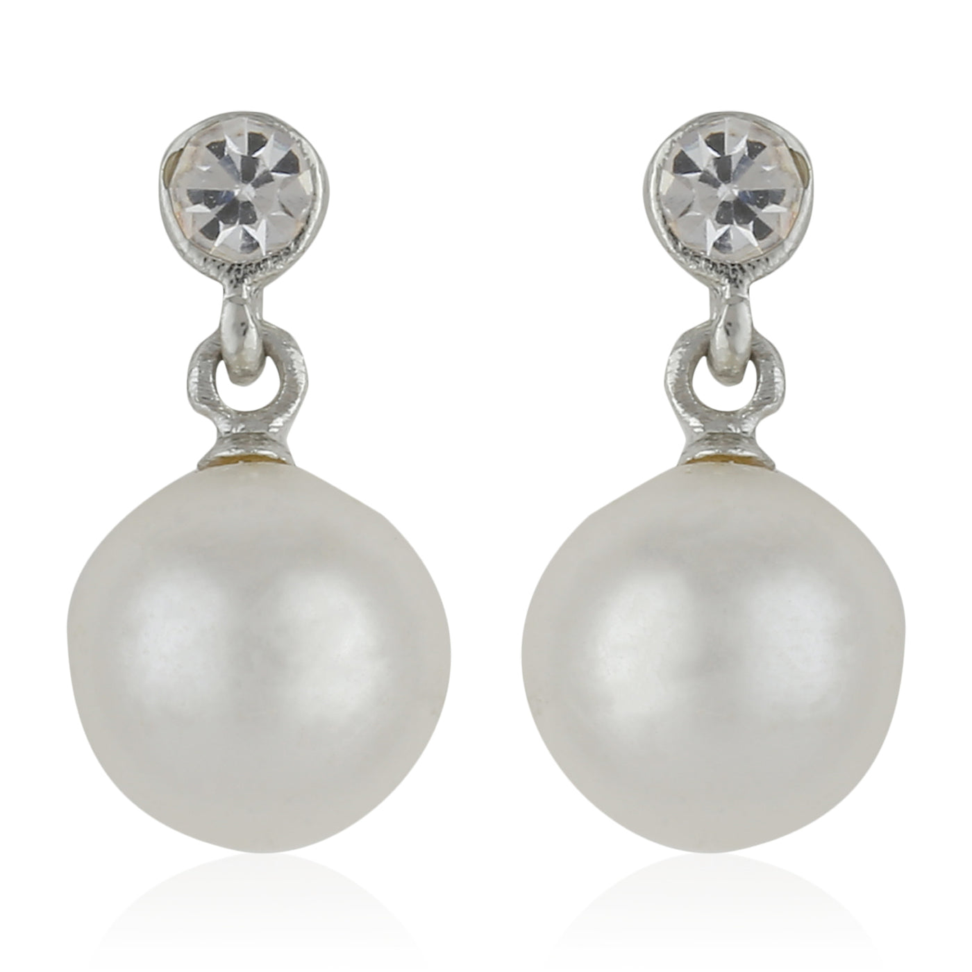 Estele Rhodium Plated Pearl Drop Earrings for Women