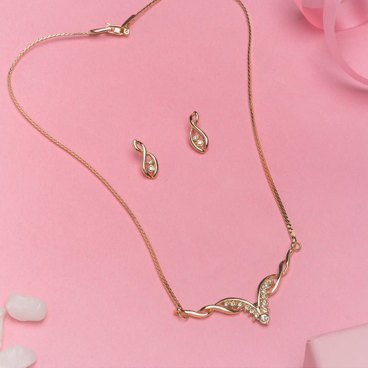 Estele 24KT Gold Plated Lightning Bow Chain Necklace Set for Women