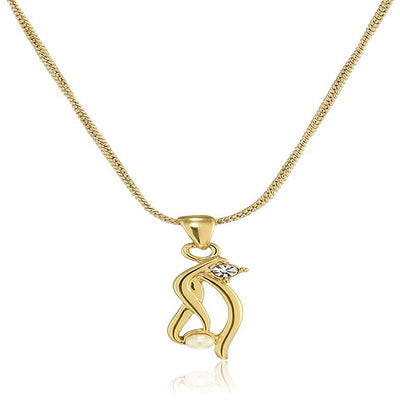 Estele gold plated curved swirl pendant with white stone for women