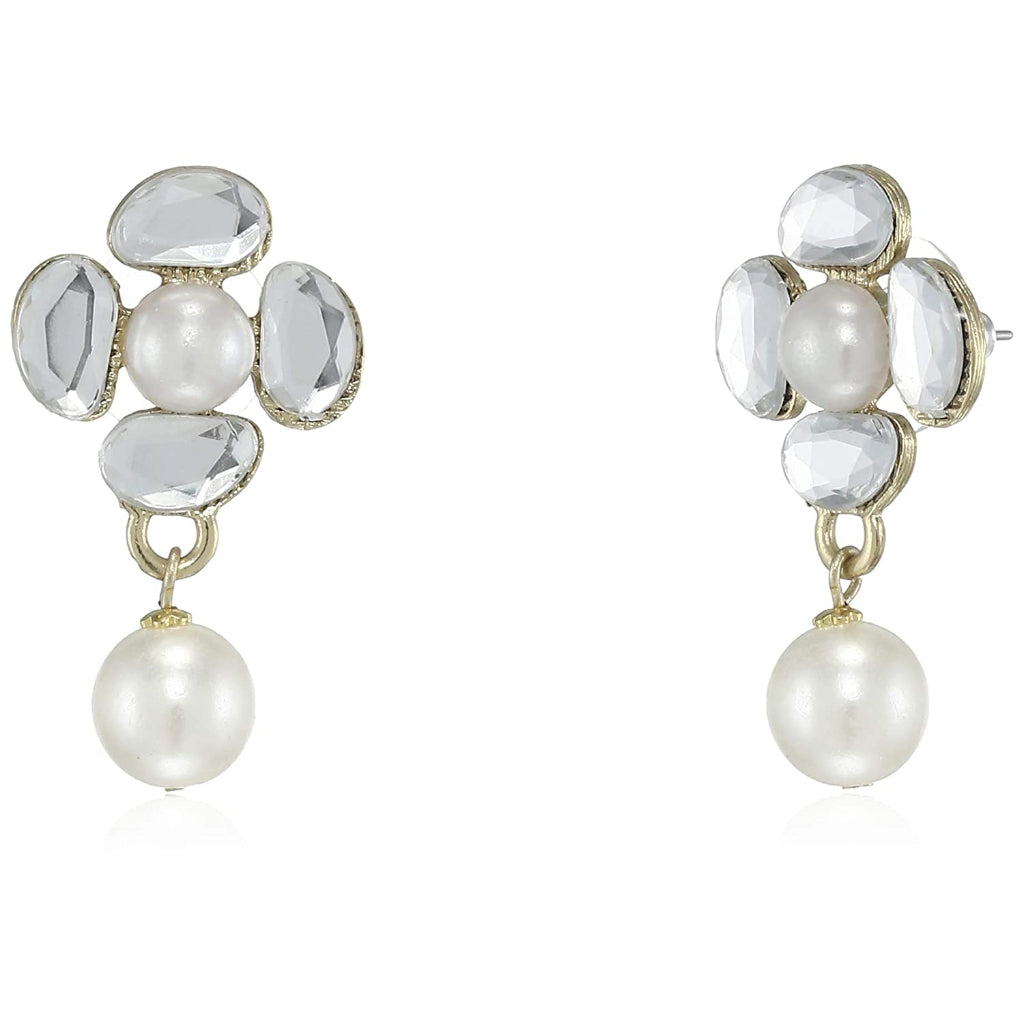Estele Mirror white kundan with white pearl drop earrings for women