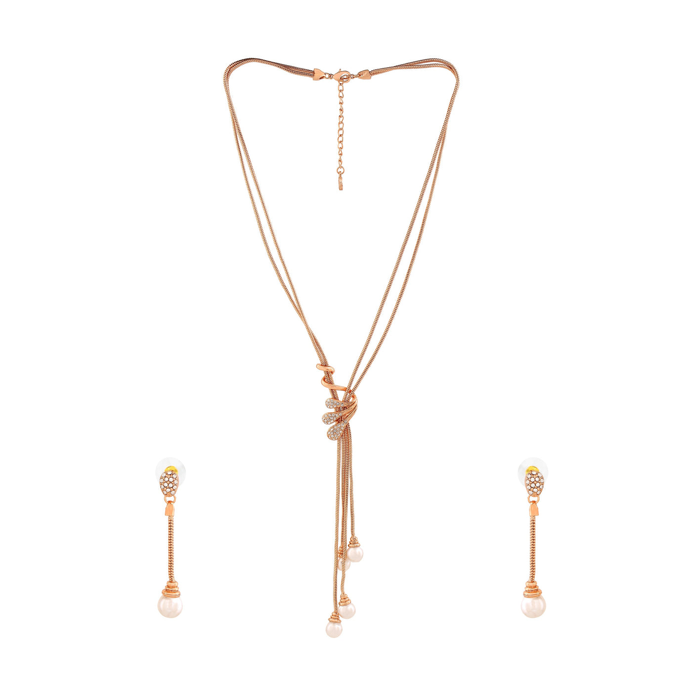 Estele Rose Gold Plated Trendy Tassel Necklace Set with Crystals & Pearls for Women