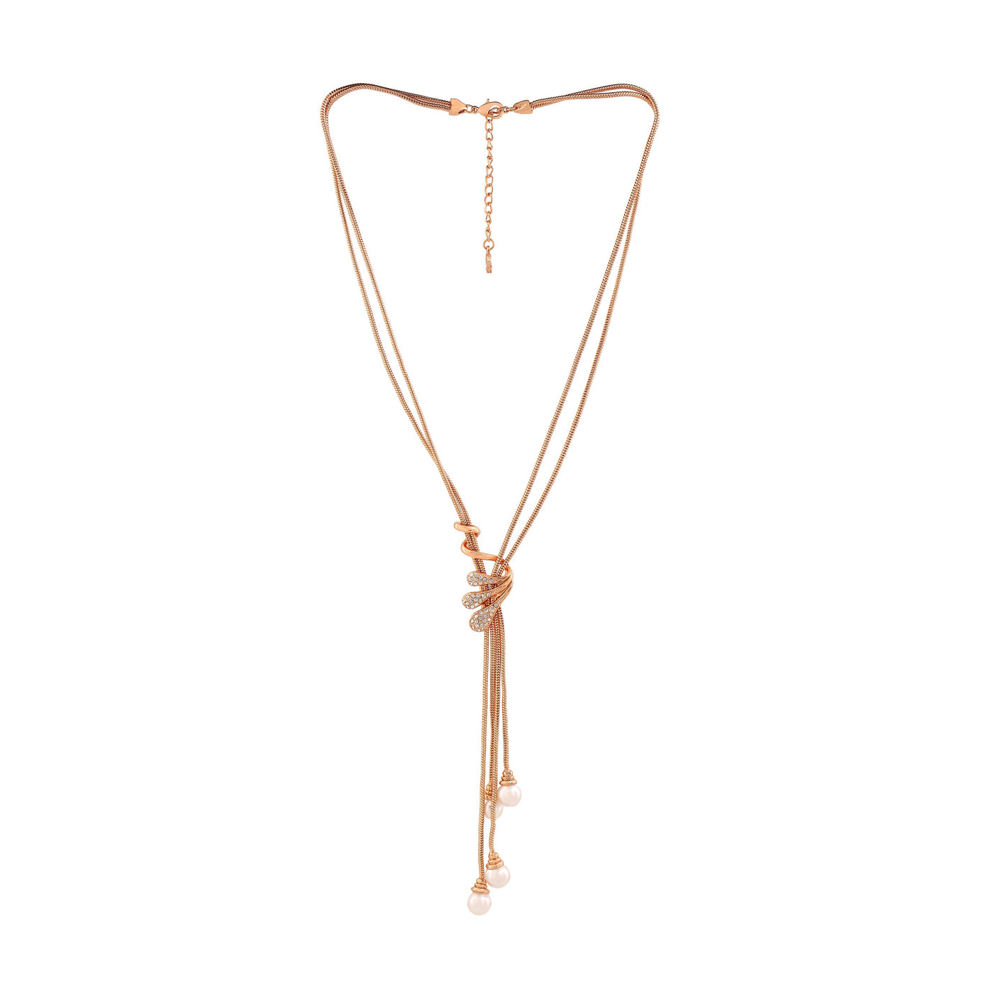 Estele Rose Gold Plated Trendy Tassel Necklace Set with Crystals & Pearls for Women