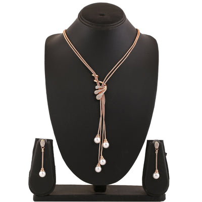 Estele Rose Gold Plated Trendy Tassel Necklace Set with Crystals & Pearls for Women