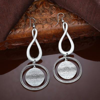 Estele Oxidized Silver Plated Designer infinity coin Dangle Earrings for women