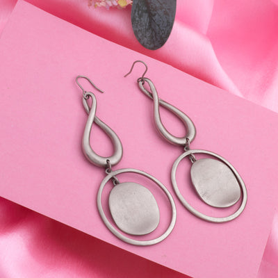 Estele Oxidized Silver Plated Designer infinity coin Dangle Earrings for women