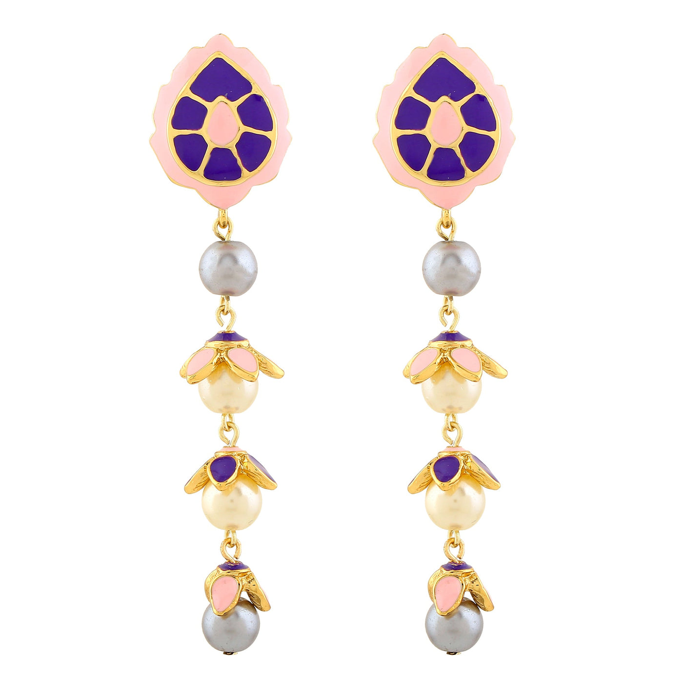 Estele Gold Plated Astonishing Drop Earrings with Pearls for Women