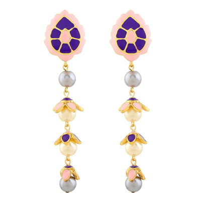 Estele Gold Plated Astonishing Drop Earrings with Pearls for Women